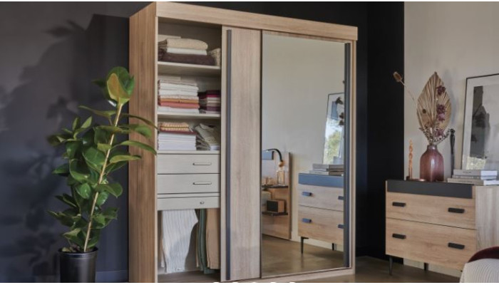 Armoire portes coulissantes Bois/Miroir (expo)