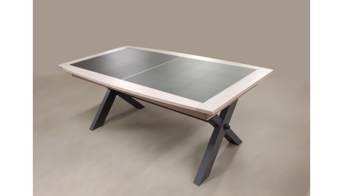 MAGELLAN - Table de séjour plateau céramique 4 allonges de 40 cm en chêne