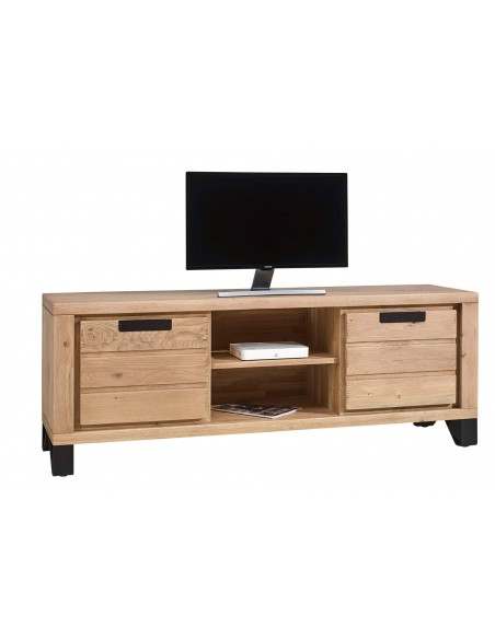 HUDSON - Meuble TV 2 portes 1 niche 160 cm en chêne massif 160cm
