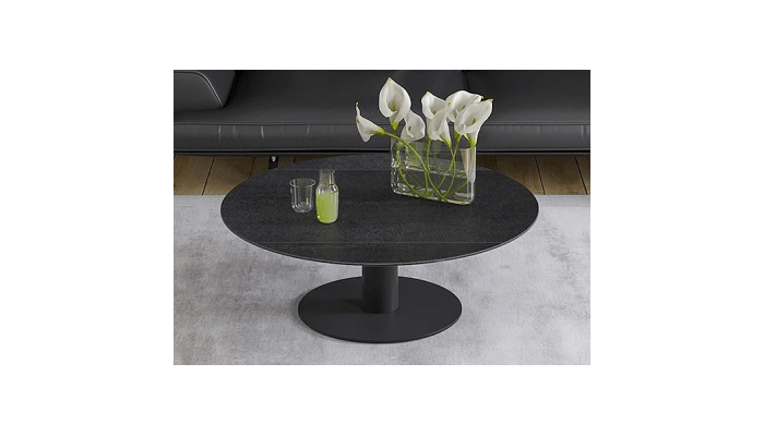 LUNA - Table basse extensible plateau céramique pied acier métal laqué noir