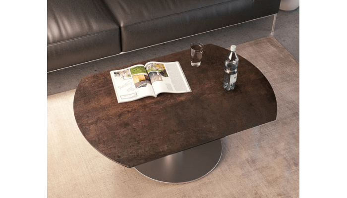 LUNA - Table basse extensible plateau céramique pied acier métal inox