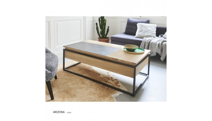 ARIZONA - Table basse plateaux dinettes relevables chêne et céramique