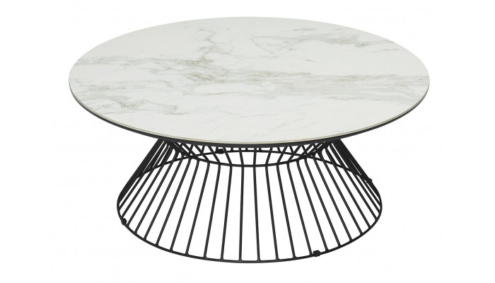 FLORIDE - Table basse diamètre 89 dessus céramique marbre blanc