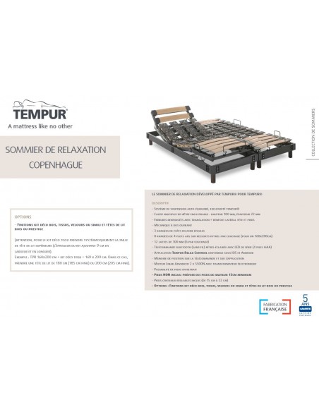TEMPUR - Sommier de Relaxation électrique 160x200 DUO STOCKHOLM Cadre déco inclus