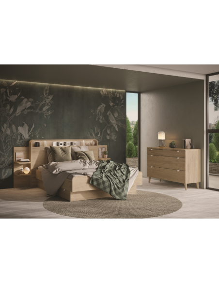 BLOOM - Lit avec tête niches et cadre tiroirs