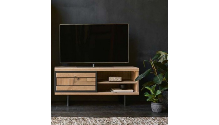 PRIMA : Meuble tv 1 porte coulissante bois cadre métal