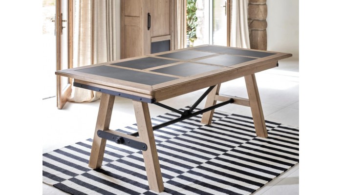 INDUS - Table 200 cm dessus céramique 2 allonges 46 cm