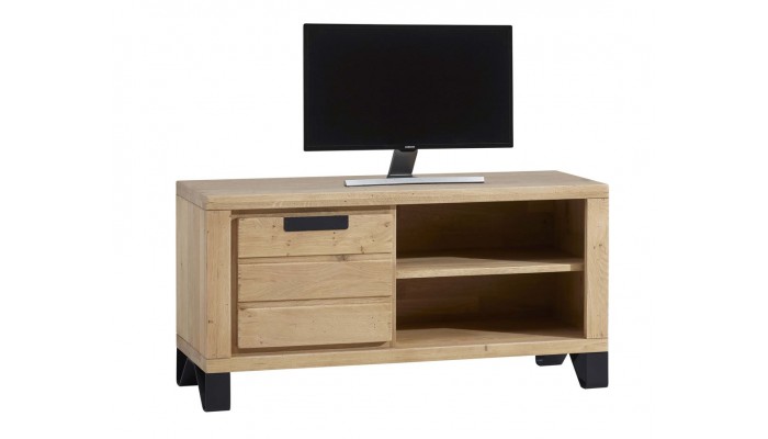 HUDSON - Meuble TV 1 portes 1 niche 120 cm en chêne massif