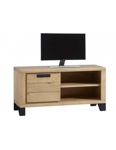 HUDSON - Meuble TV 1 portes 1 niche 120 cm en chêne massif