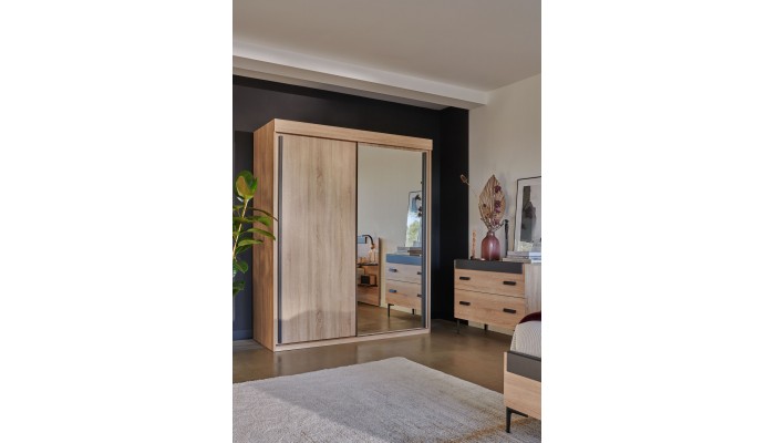 FIRST - Armoire coulissante porte bois/miroir CELIO