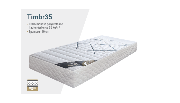 TIMB'HR 35 - Matelas de relaxation 100% mousse polyuréthane HR 35KG/M3