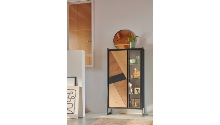 GRAFFIK : Vitrine 1 porte bois 1 porte verre avec éclairage