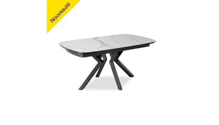 ANEMONE - Table tonneau 160 cm plateau céramique 2 allonges