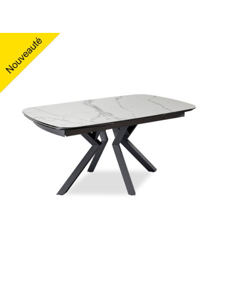 ANEMONE - Table tonneau 160 cm plateau céramique 2 allonges
